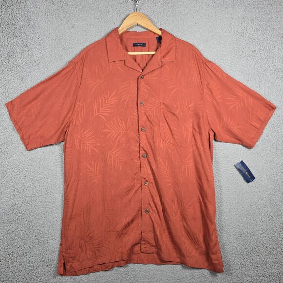 Club Room Hawaiian Shirt Mens Sz Large Brick Red Floral Camp Collar Vintage NWT - Picture 1 of 12